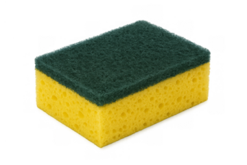 Yellow and green sponge scouring pad for cleaning
