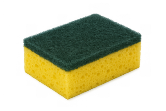 Yellow and green sponge scouring pad for cleaning