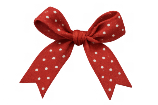 Red ribbon bow with white polka dots for gift wrapping, christmas decorations, special event accents, and festive designs