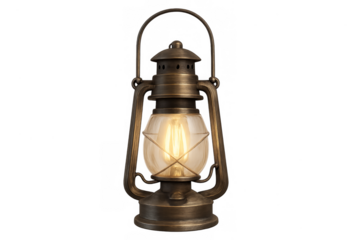 Vintage brass lantern illuminating a transparent background