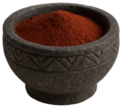 Ceremonial Body Paint Bowl Carved from Volcanic Stone with Deep Red Ochre