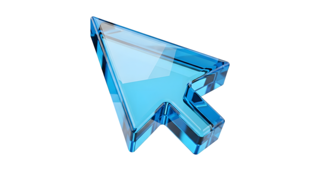 A translucent blue computer cursor