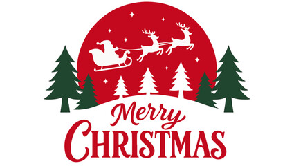 Santa Sleigh Christmas Scene, christmas, santa claus, reindeer, sleigh ride, merry christmas, holiday design, christmas trees, festive art, winter scene, red background, white silhouette, holidays,