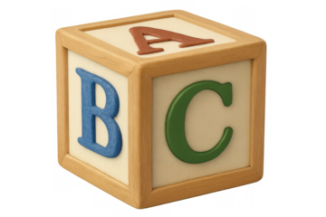 Wooden alphabet block teaching preschool learning on transparent background
