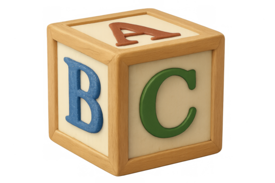 Wooden alphabet block teaching preschool learning on transparent background