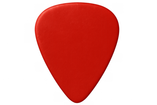 Red plastic guitar pick creating music accessory