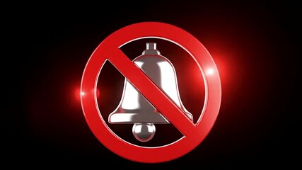 A shiny silver bell with a red prohibition sign over it, indicating no sound or notification is allowed in the area
