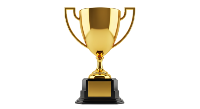 A golden trophy with a black base