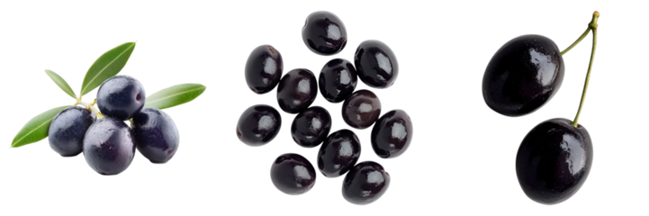 Close-up shot of black olives with green leaves, offering a taste of Mediterranean delight
