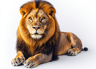 Hyperrealistic High-Quality Portrait of a Majestic Lion Isolated on a Pure White Background Showcasing Detailed Fur and Intense Eyes