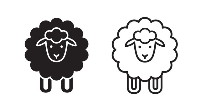 this image showcases two adorable sheep icons one in solid black and one in white providing versatility for design projects on transparent background silhouette high quality