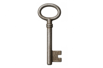 Old metal skeleton key on transparent background
