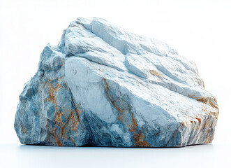 Hyperrealistic large rock formation isolated on a pure white background featuring detailed textures and natural colors, ideal for geological or artistic design purposes