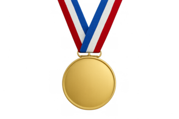 Gold medal with tricolor ribbon representing success and victory