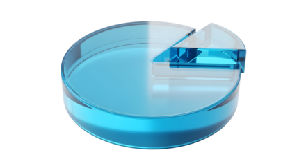 A transparent blue pie chart with a slice removed