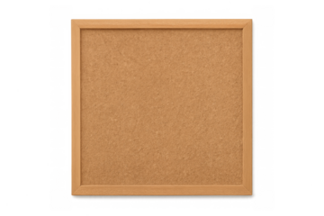 Empty cork board with wooden frame on transparent background