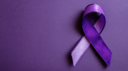 International Overdose Awareness: Purple Ribbon Symbolizing Hope Against Substance Abuse on a Solid Purple Background