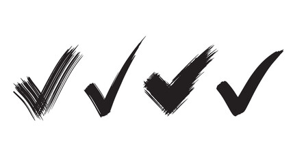 a collection of four hand drawn check marks in a row displaying a variety of styles on transparent background silhouette high quality professional detailed modern elegant