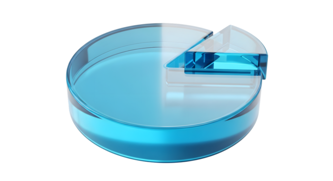 A transparent blue pie chart with a slice removed
