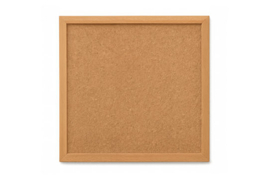 Empty cork board with wooden frame on transparent background