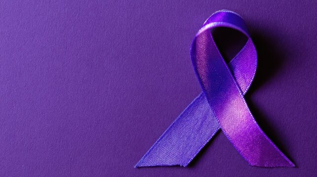 International Overdose Awareness: Purple Ribbon Symbolizing Hope on a Solid Background