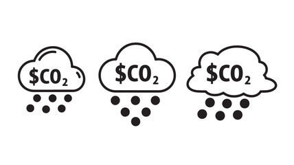 three black cloud icons with dollar sign and co2 formula raining dots on transparent background silhouette high quality professional detailed modern elegant stylish clean crisp vibrant