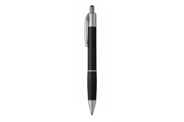 Black and silver realistic ballpoint pen mockup with transparent background