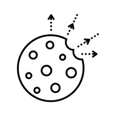 Cookie icon with a bite taken out and arrows indicating crumbs falling