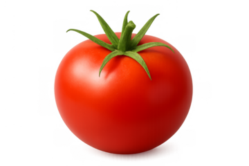 Fresh red ripe tomato with green stem