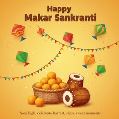 Happy Makar Sankranti festival celebration with kites and sweets image