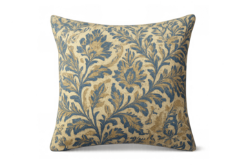 Throw pillow with vintage floral damask pattern blue beige