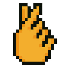 Pixel art hand gesture showing the Korean finger heart or love. A popular Kpop symbol of love and affection. Bright yellow 8 bit style hand perfect for social media, fan art, digital stickers