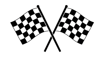 Two checkered racing flags crossed, isolated on a transparent background