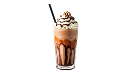Chocolate milkshake with whipped cream and chocolate syrup drizzle
