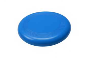 Blue plastic flying disc toy on transparent background