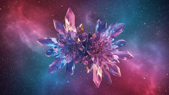 Abstract crystal formation against a space background, cosmic jewel animation loop
