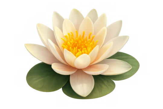White water lily flower blooming with green leaves