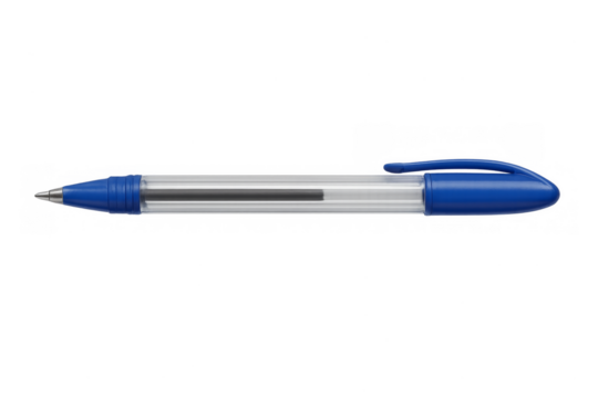 Blue ballpoint pen writing office supply transparent background