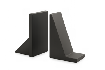 Pair of black minimalist bookends on transparent background