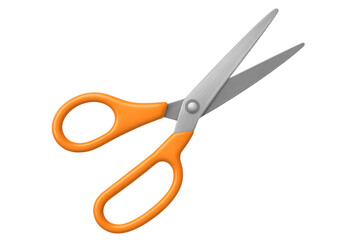 Orange handle scissors opening on transparent background