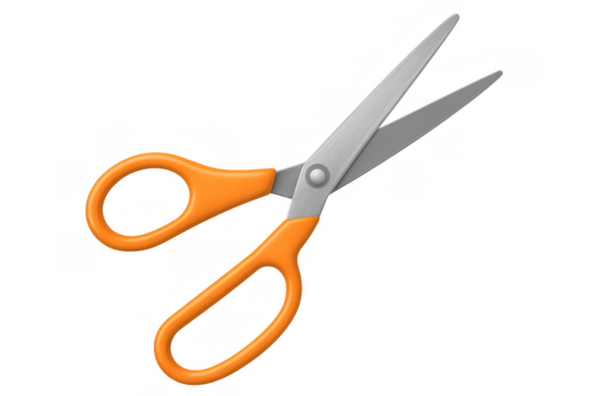 Orange handle scissors opening on transparent background
