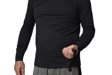 Elastic knee brace for physical training, crossfit, physiotherapy, body health, exercise, pilates, yoga and bodybuilding isolated on white background.