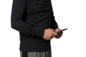 adult man using "SeniorLife" tablet notebook cell phone communication technology