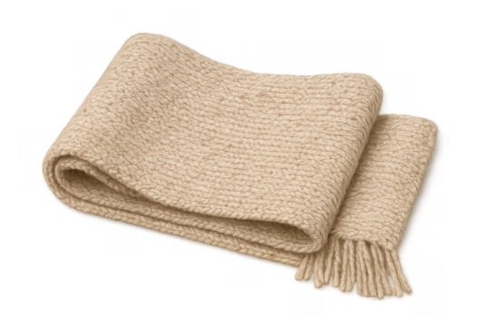 Beige knitted wool scarf with fringe detail