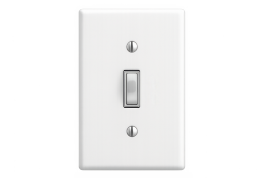 White toggle light wall switch on transparent background