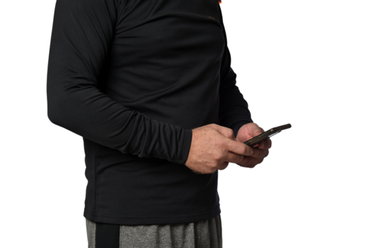 adult man using "SeniorLife" tablet notebook cell phone communication technology