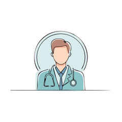 Fototapeta premium Professional medical practitioner avatar with stethoscope and blue lab coat in modern flat design