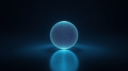 Glowing sphere with reflection on the ground against dark background