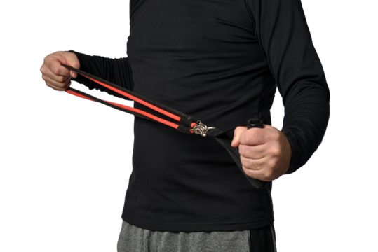 Elastic knee brace for physical training, crossfit, physiotherapy, body health, exercise, pilates, yoga and bodybuilding isolated on white background.