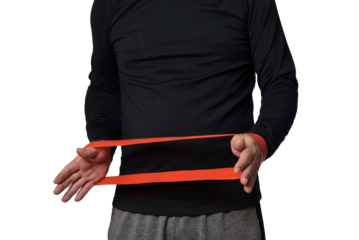 Elastic knee brace for physical training, crossfit, physiotherapy, body health, exercise, pilates, yoga and bodybuilding isolated on white background.